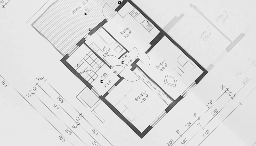 top down closeup of a house plan