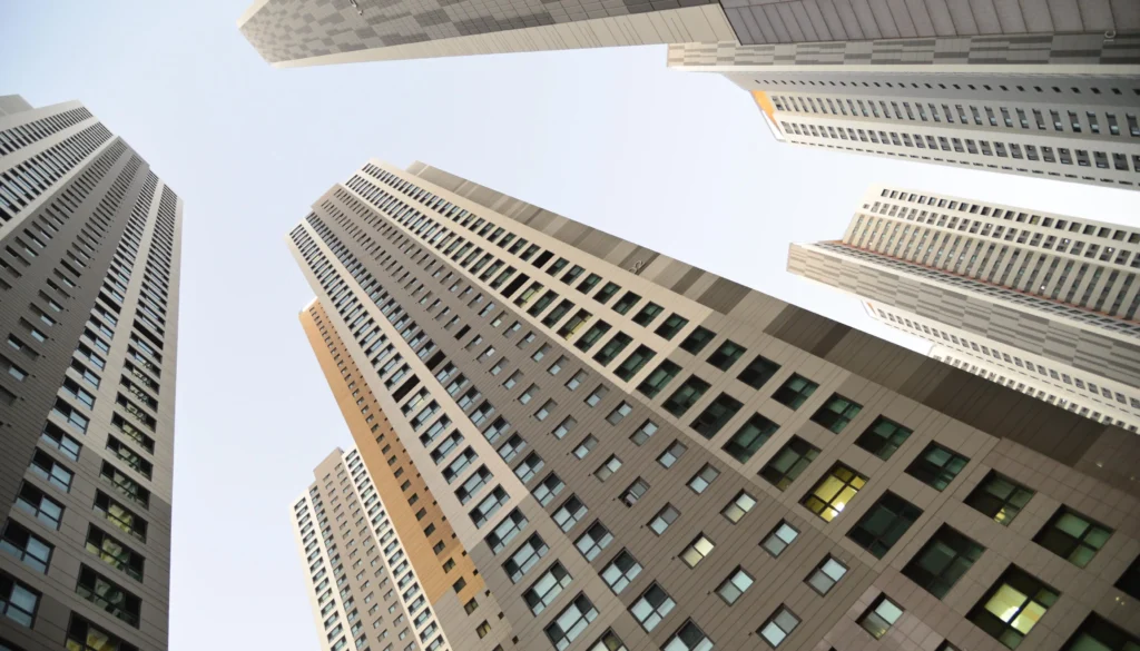 bottom view of a high rise building