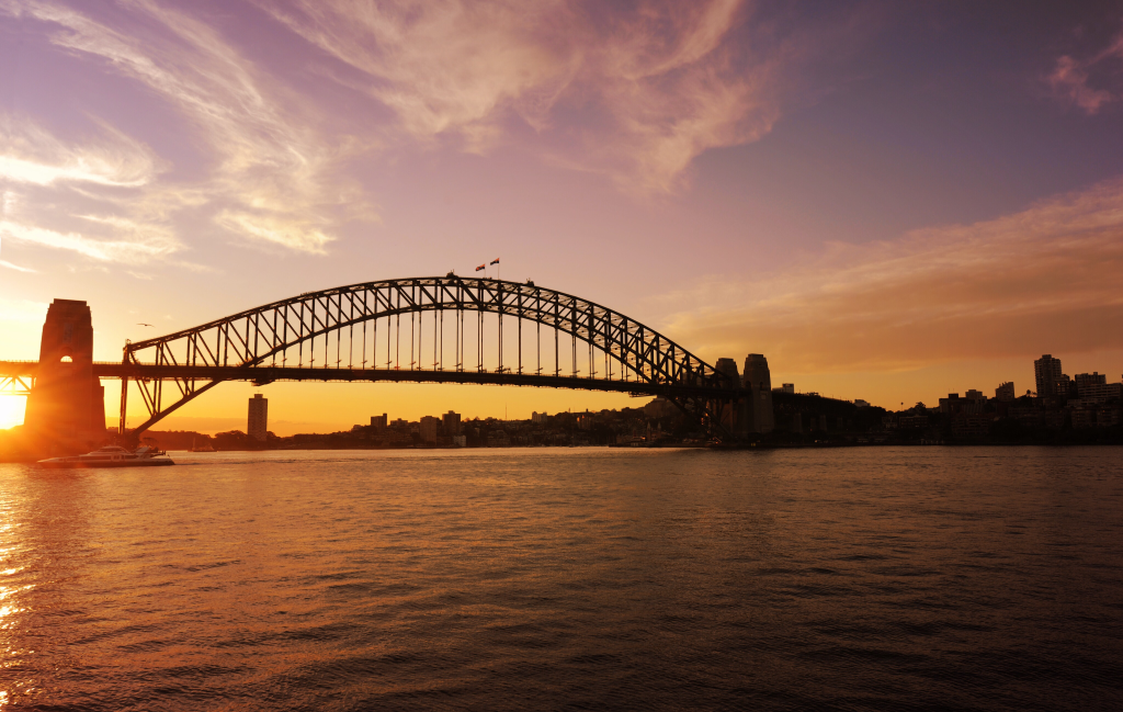 Sydney harbour bridge at sunset